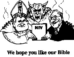 We hope you like our Bible NIV held by pope, devil, and man in suit: We hope you like our Bible