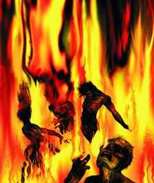 Fire with people an the devil burnin in it